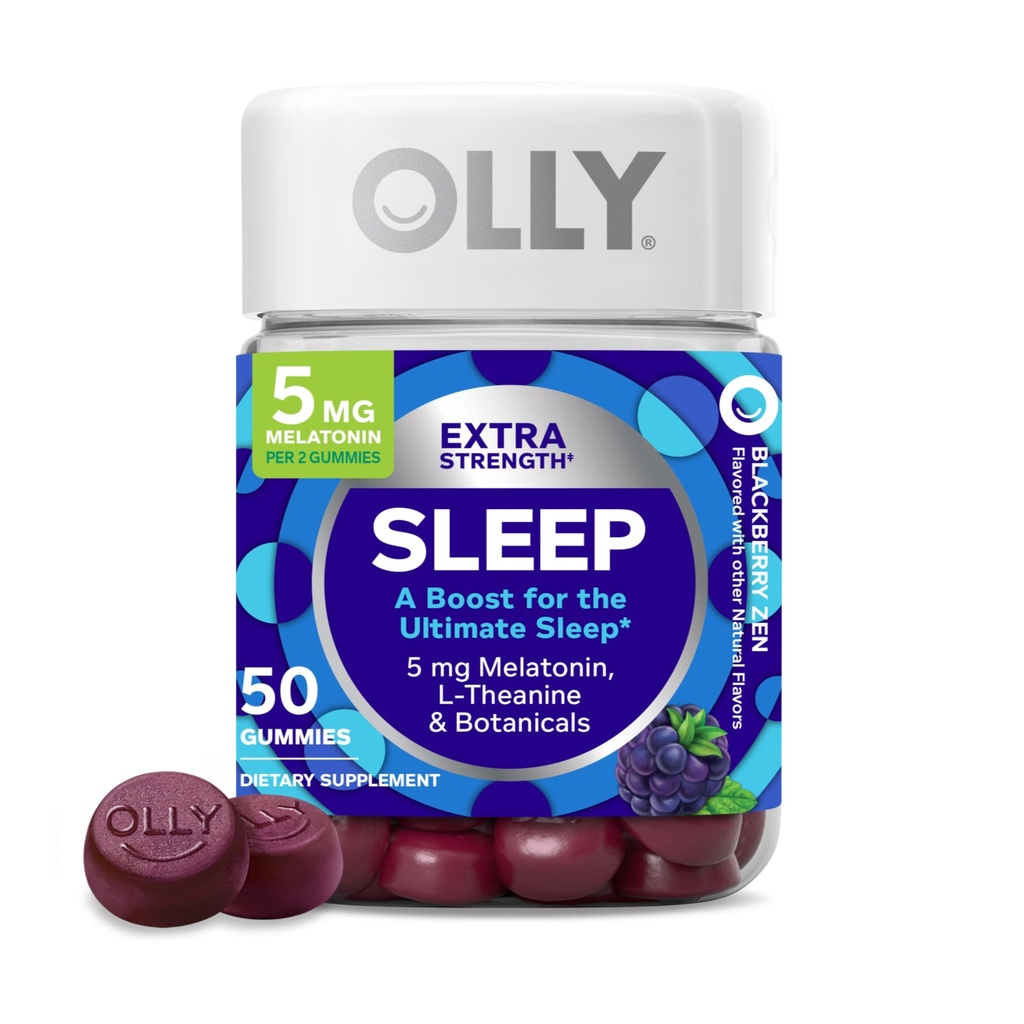 OLLY Extra sterkte Slaapgom, 5 mg Melatonine, L-Theanine, Kamille, Lemon Balm, Slaaphulp, BlackBerry - 50 Tellen