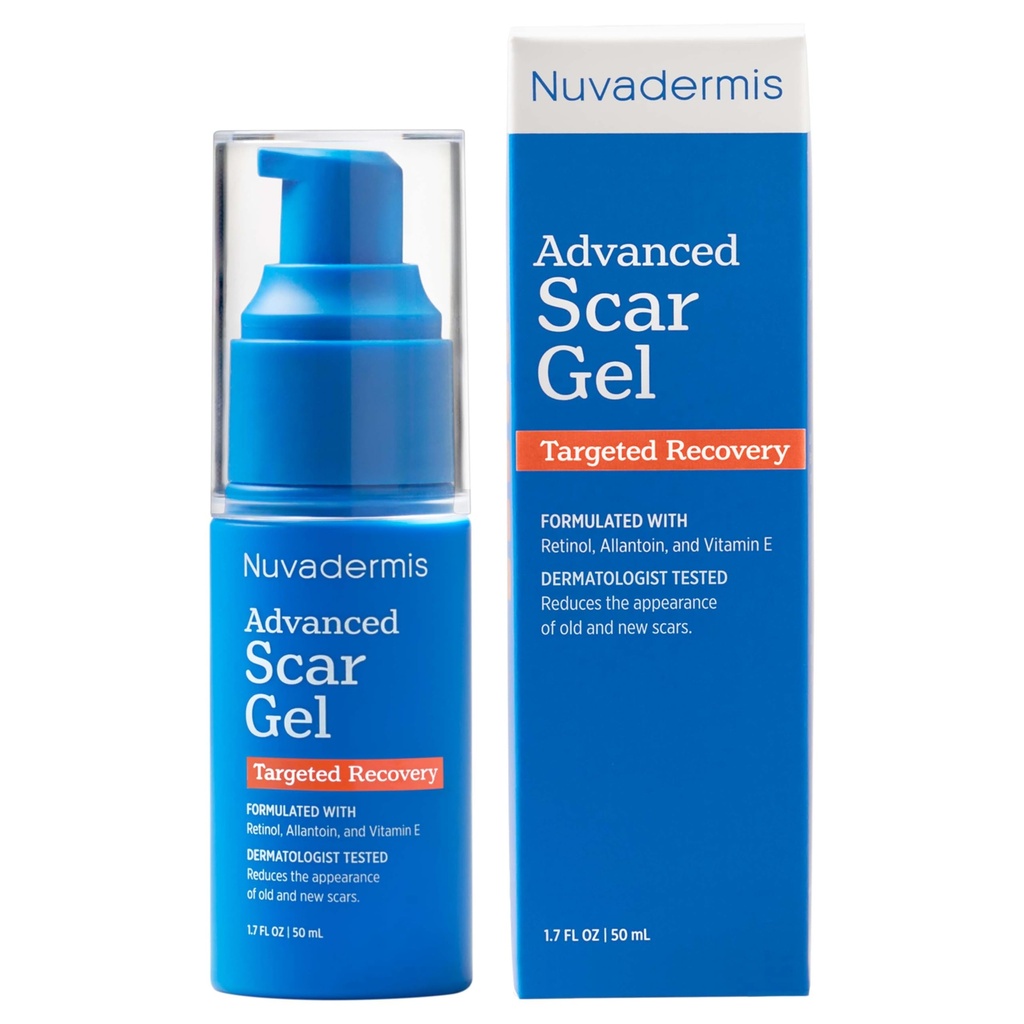 NUVADERMIS Gel de cicatrice en silicone - 1,7 Fl Oz, Gel transparent - Retinol et formule de vitamine E pour les cicatrices chirurgicales - Section C, Tummy Tuck & Keloïde