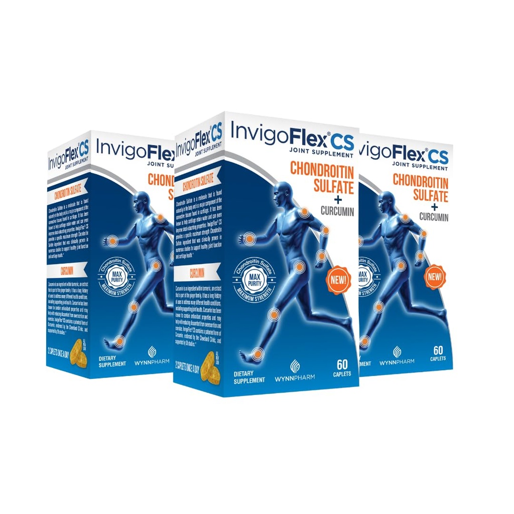 INVIGOFLEX Chondroitine Sulfate met Kurkuma Curcumine Non GMO voor Knie, Hand, Terug & Hip Premium Joint Supplement CS - 3 Pack