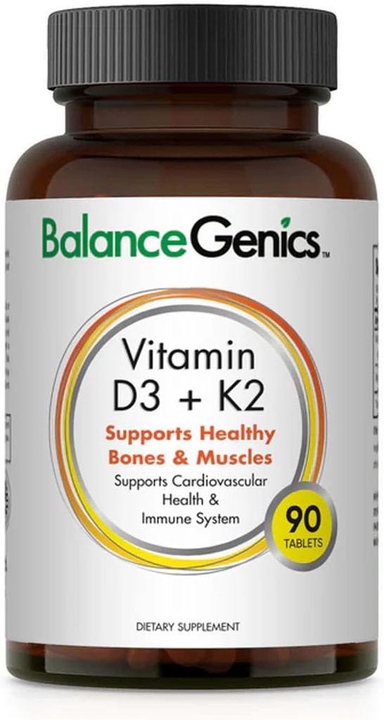 Vitamine D3 + K2 voor gezonde botten en spieren - Dieetsupplement ondersteunt immuunsysteem, spierfunctie en algehele wellness - Calciumsupplement met biologische formule - 50 mcg D3&75 mcg K2