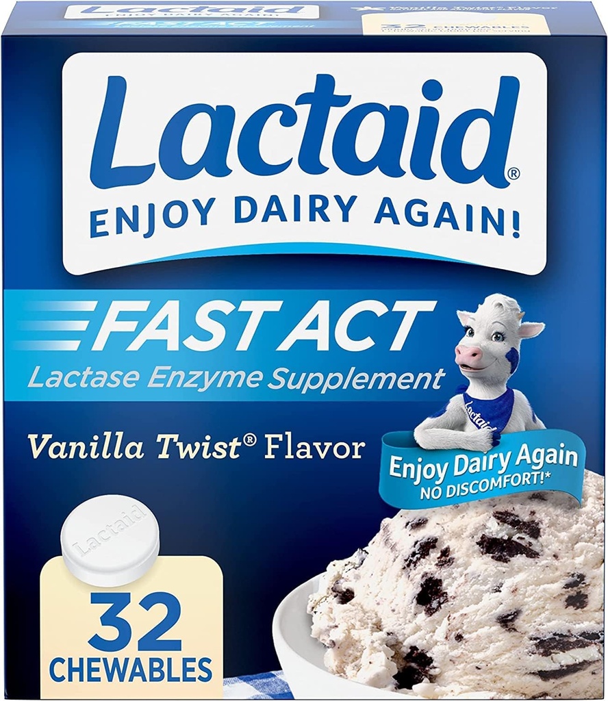 LACTAID Fast Act Chewables Vanilla Twist 32 comprimés (paquet de 3)