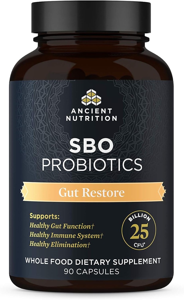 Oude voeding Probiotica, SBO Probiotica Gut Restore 90 Ct, bevordert Gut Health, Digestieve en Immune Ondersteuning, Glutenvrij, Superfoods Blend, 25 miljard CFUs* Per portie, 90 Capsules