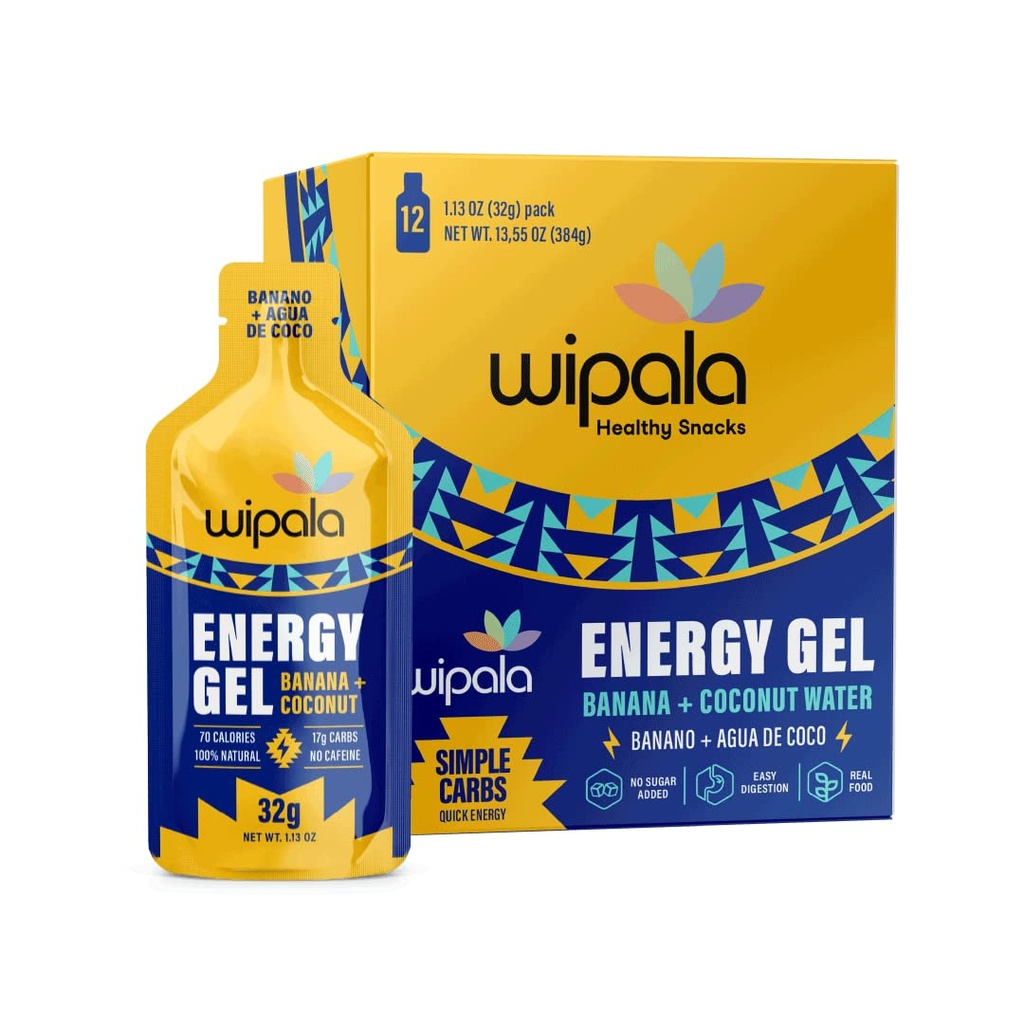 Wipala Energy Gel, Banana Coconut, 12 Pack - Cafeïnevrij, Certified Vegan, Non GMO - Clean Energy For Endurance Oefening, Running & Performance