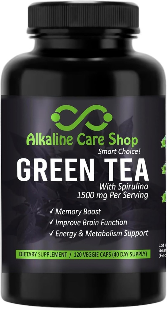 Alkaline Care - Groene Thee met Spirulina Extract 1500mg - Hoge Absorptie Ultra Krachtige Groene Thee Supplement met Spirulina - Groene Thee voor Energie & Metabolisme Ondersteuning Capsules - 120 Capsules