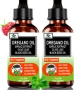 (2 Pack) Biologische olie van Oregano met Zwarte Zaadolie voor Immune, Digestieve Ondersteuning & Antioxidant, w/Garlic Vlierbessen Seizoen Support 6X Absorptie Liquid Oregano Drops