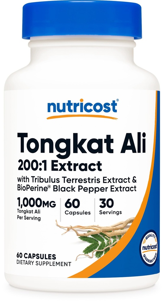 Nutricost Tongkat Ali 1000mg 60 Capsules - avec Tribulus Terrestris et BioPerine, Caps végétariens, Non-OGM, Sans gluten, Extrait de Potent
