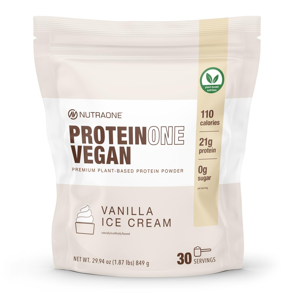 NutraOne ProteinOne Vegan Protéine en poudre végétale Vegan Protéine en poudre, sans lait, sans pois et protéines de riz (Vanilla Ice Cream)