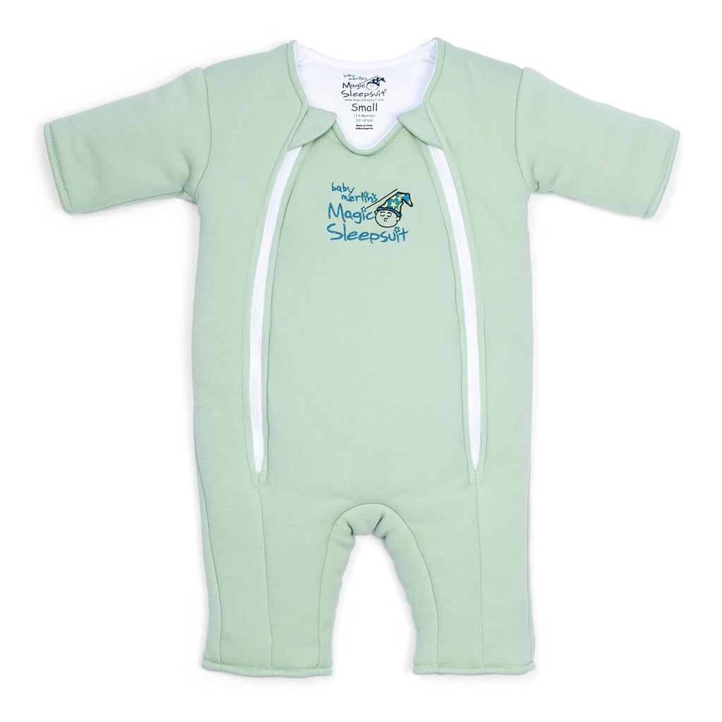 Magic Sleepsuit Baby Merlin's Cotton Baby Swaddle Transition Product - zacht en gezellig ontwerp, dubbele rits voor eenvoudige luier veranderingen, bevordert veilige slaap, 3-6 maanden - salie groen - grote 18-21lbs