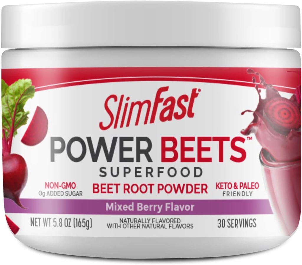 SlimFast Beetwortelpoeder, bietenpoeder Superfood, gefermenteerde groentedrankmix, Keto & Paleo Vriendelijke, niet GGO, Great Smoothie Mix- Power Beets gemengde Berry smaak- 30 porties (pakket van 1)