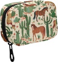 Fustyad Hand Draw Western Horses en Cactus Pill Organizer voor Purse, Weekly Portable Pill Box met rits naar opslag Vitaminen Visolie Medicijnen Supplementen