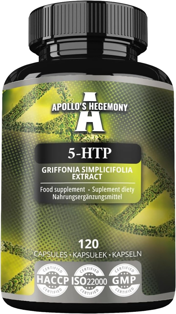 5-HTP 150 mg per capsule - 120 Vegan Capsules - 4 maand supply - Griffonia simplicifolia Seed Extract - Enhanced Mood and Well-Being - Dieetsupplement van Apollo's Hegemony