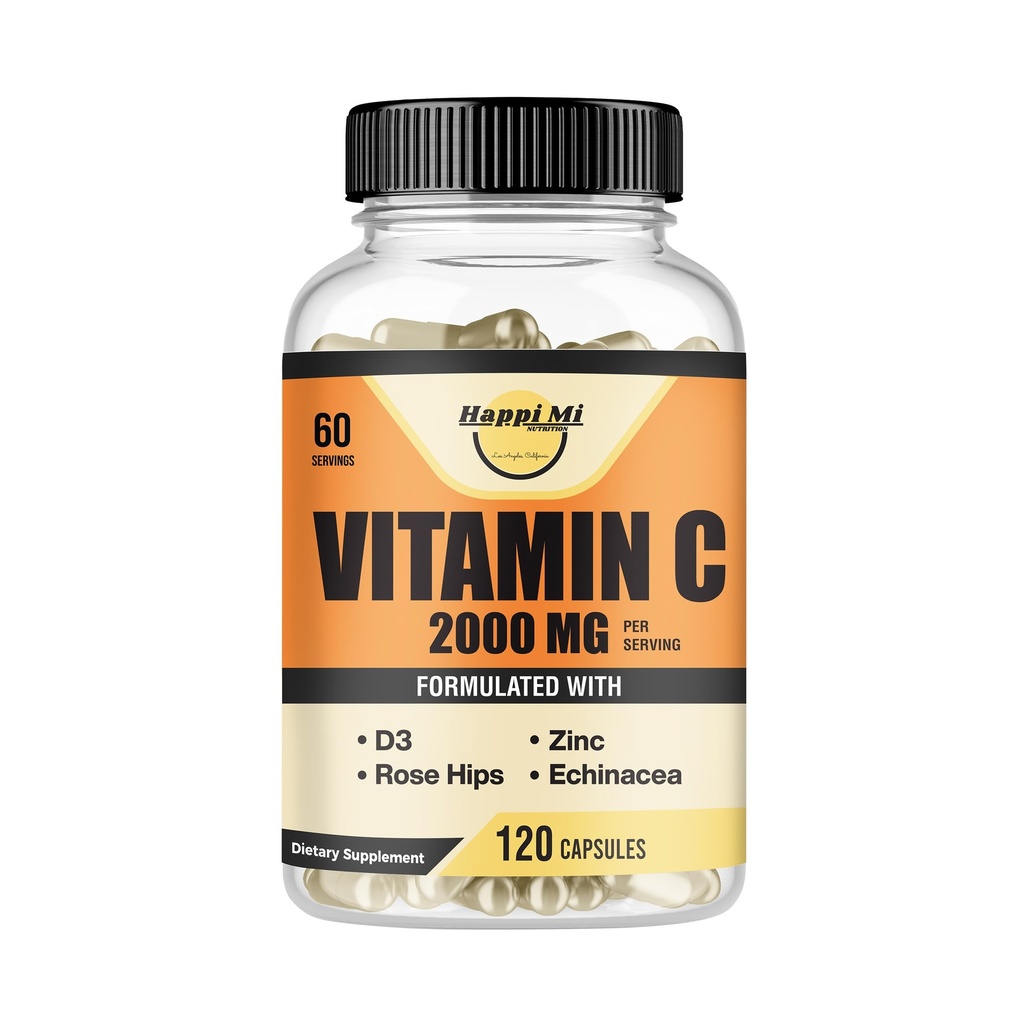 Vitamine C 2000MG, Zink 40 mg, Vitamine D3 5000 IE, Echinacea Extract, Rose Hip, Immuun Ondersteuning voor volwassenen en kinderen, Immuun Booster,120 Vegan Caps, 60 Day Supply, Niet GGO, Geen Filler