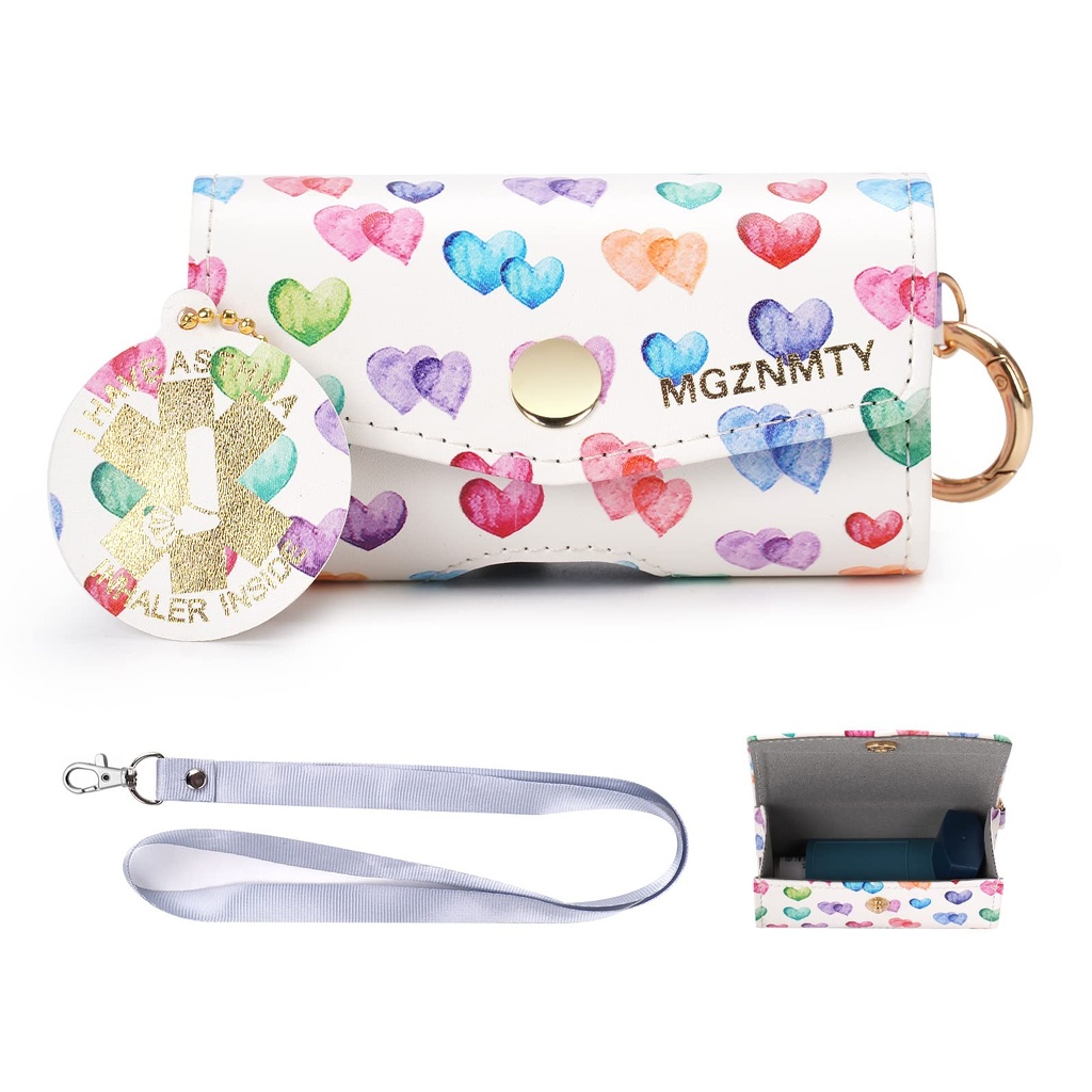 MGZNMTY Astma Inhalator Case, Carrying and Travel Holder Case Compatible with Handy Inhaler for Adults and Kids (ALLY CASE) (Raining Hearts)