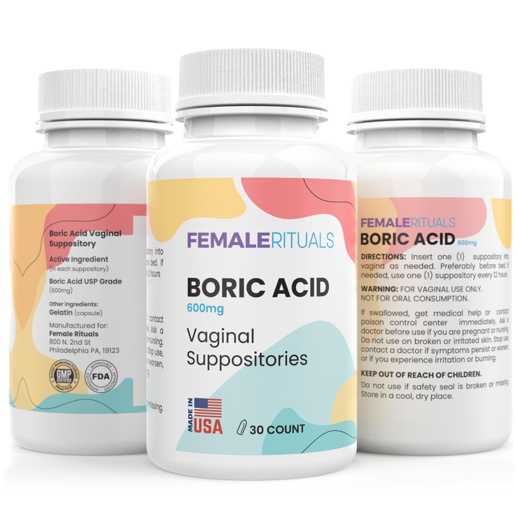 Suppositoires d'acide borique pour les femmes 600mg 30 Pack - Solution d'odeur et de levure Suppositoire d'acide borique - Suppositoire vaginal pour PH Balance et santé vaginale - Solution de vaginite pour les femmes