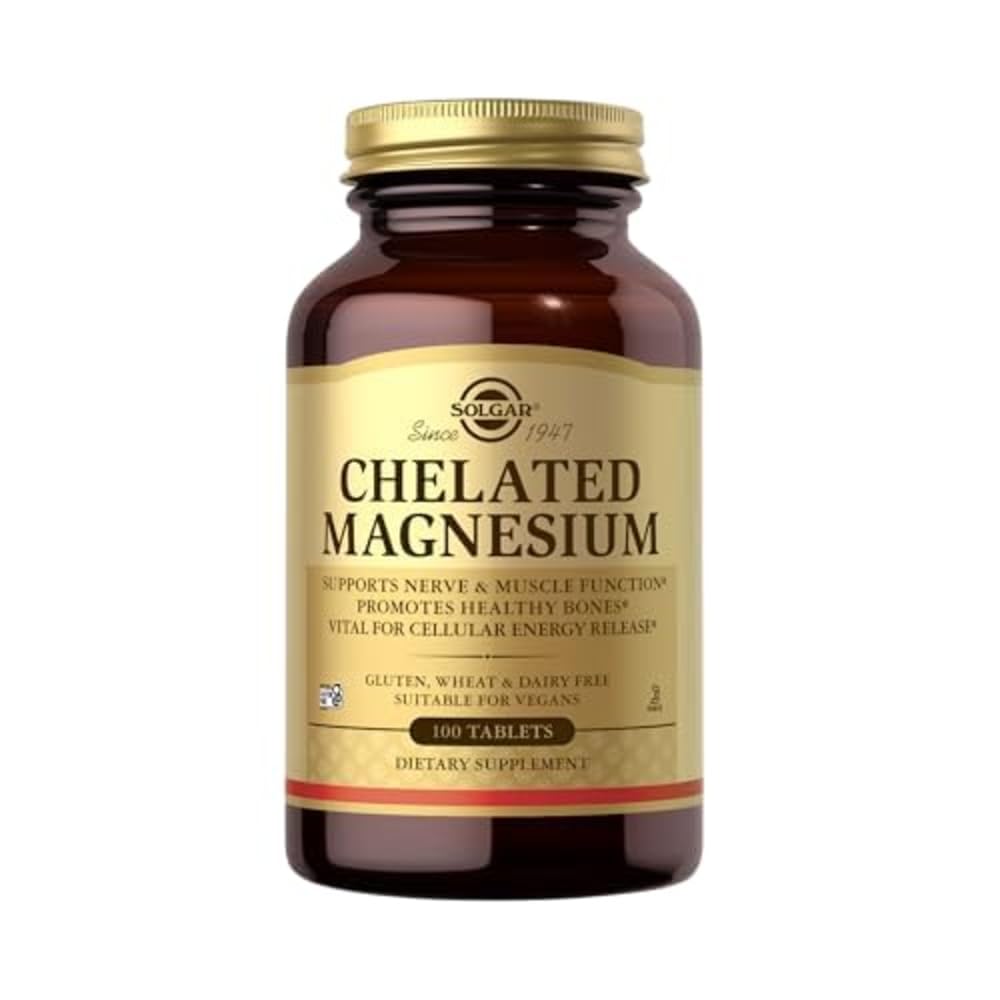 Solgar chelated Magnesium - 100 tabletten - Ondersteunt zenuw- en spierfunctie - non-GMO, veganistisch, glutenvrij, zuivelvrij, Kosher - 25 porties