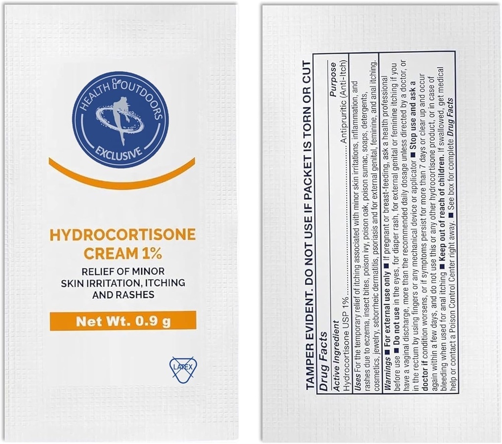 Verzachtende Hydrocortison Cream 1%, 48 individuele verpakkingen, voor huidirritatie, huiduitslag, jeuk en lichte pijnverlichting