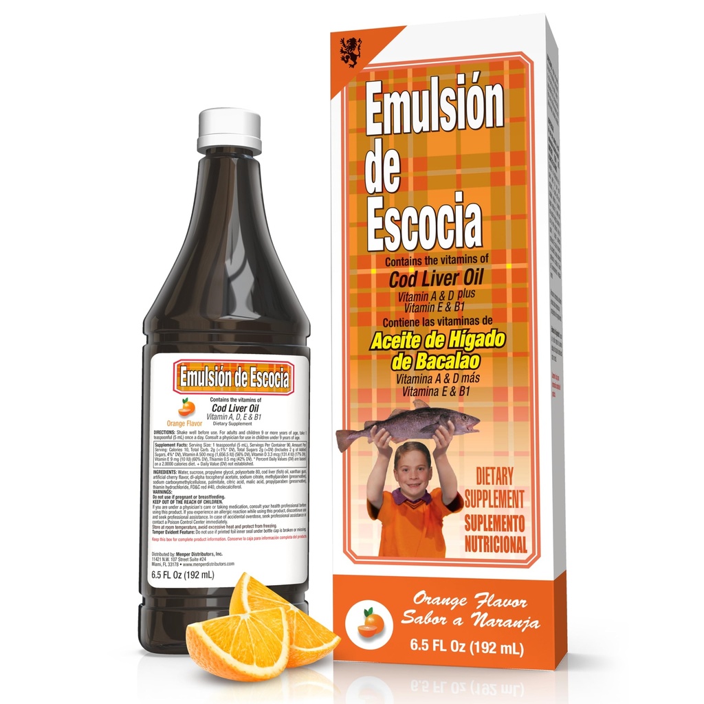 EMULSION DE ESCOCIA Koolleverolie, Sinaasappelsmaak, 6.5 fl oz (1 Pack) 