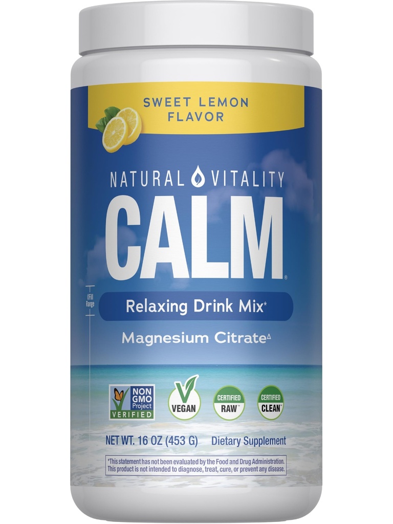 Natural Vitality Calm, Magnesium Supplement, Anti-stress Drink Mix Poeder, Glutenvrij, Veganistisch, & Non-GMO, Sweet Lemon, 16 oz