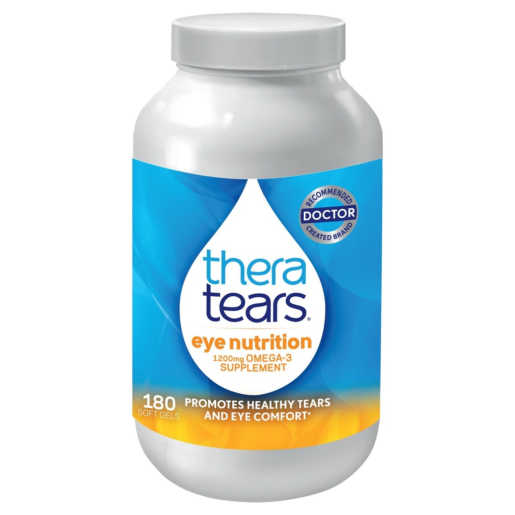 TheraTears Omega 3 Supplement voor Eye Care, 1200mg Visolie en Biologische Vlaszaadolie met Vitamine E, 180 Tellen