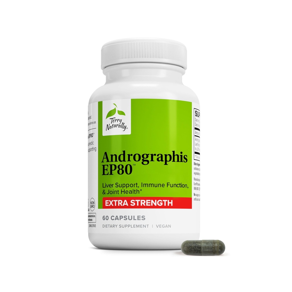 Terry naturellement Andrographis EP80 Extra Strength - Santé du cerveau et soutien immunitaire - Supplément Santé conjoint pour l'aide à la mobilité - Supplément Adaptogène végétalien pour l'énergie et le soutien du foie - 60 capsules