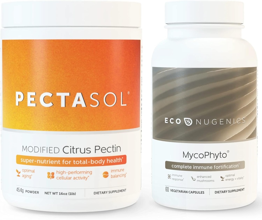 EcoNugenics Ultimate Immuun System Support Pack - PectaSol-C Modified Citrus pectin- 454 Gram & MycoPhyto Medicinal Mushroom Health- 60 Capsules