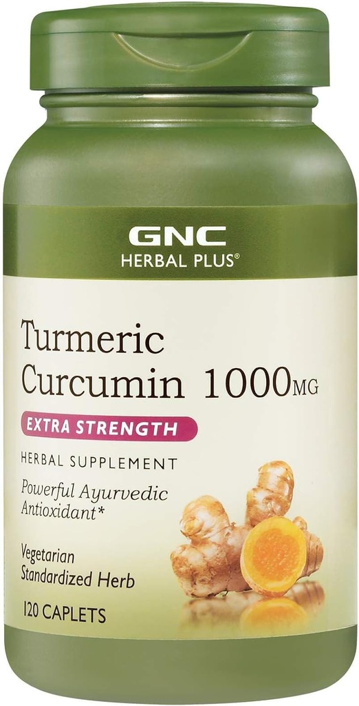 GNC Herbal Plus Turmeric Curcumin 1000mg Supplement, Extra Strength, Vegetarian, 120 Servings