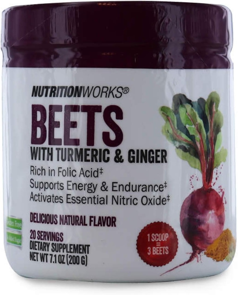 Voeding Werkt bieten met kurkuma & Ginger. Glutenvrij, geen toegevoegde suiker. Ondersteunt energie en duurzaamheid. Dieetsupplement. 20 porties 7,1 oz