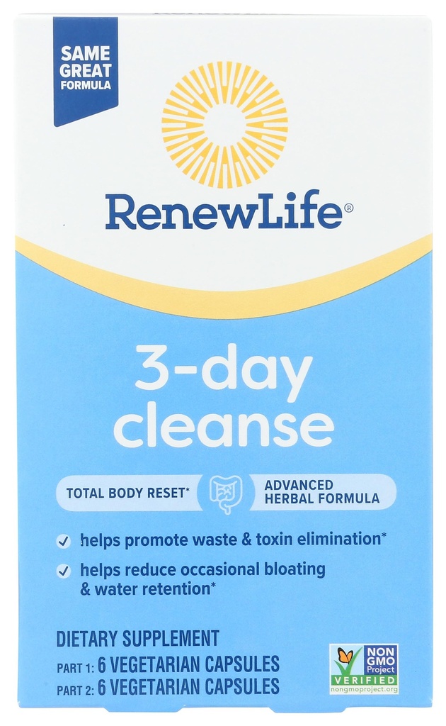 Renew Life 3-Day Cleanse Total Body Reset 2-Part Detox Cleanse Capsules, Digestive Wellness and Regularity, Kruidenmix met Magnesium en Cranberry, Soja, Zuivel en glutenvrij 12 Tel.