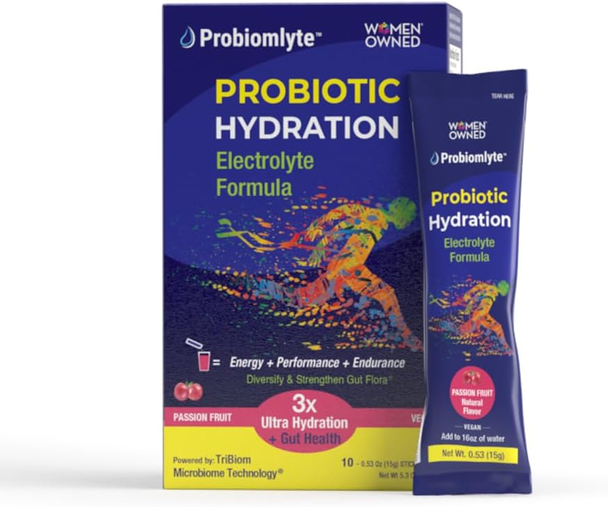 Amplificateur d'hydratation probiomlyte-probiotique (fruits de passion) avec technologie brevetée TriBiam Microbiome pour l'endurance, la performance, l'énergie et la santé Gut