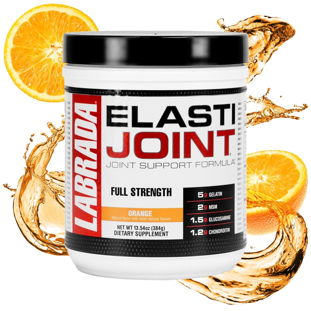 Labrada Nutrition Elastijoint, Orange Flavor, supplément de soutien conjoint de la glucosamine Poudre pour les hommes et les femmes, supplément de soulagement et de santé des os avec MSM, glucosamine Chondritine MSM sans gluten