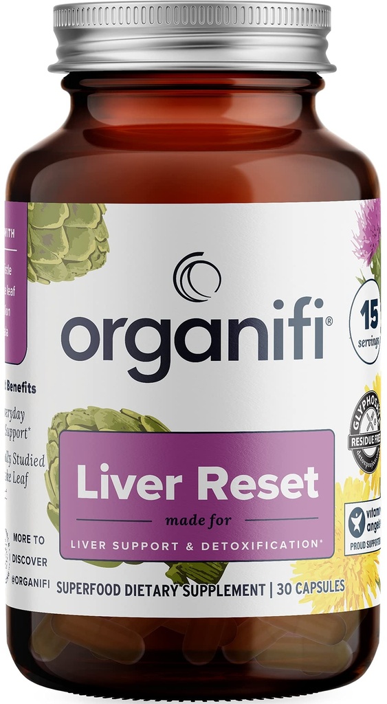 Organifi - Réinitialisation du foie - Détox hépatique - Soutien digestif et immunitaire - Promotion de la production d'énergie cellulaire, 30 capsules