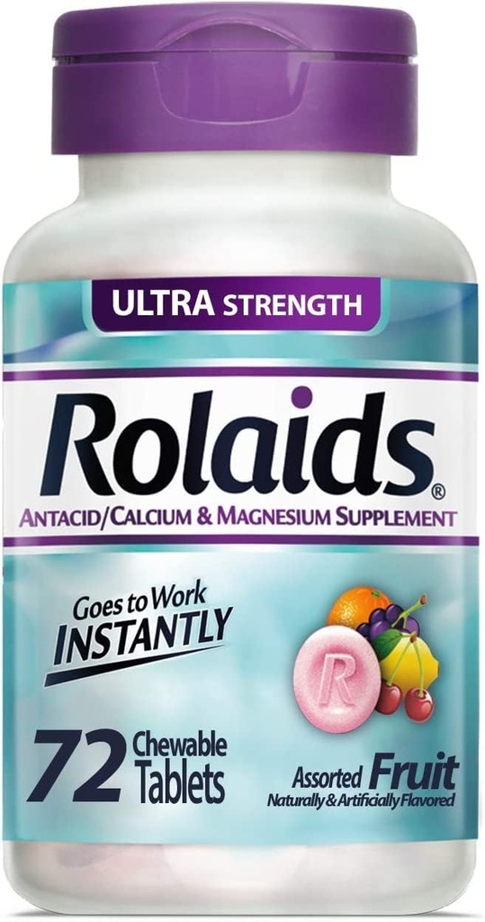 Rolaids Antacid Calcium & Magnesium Supplement Ultra Strength Tablets, Fruit 72 ea (verpakking van 4)