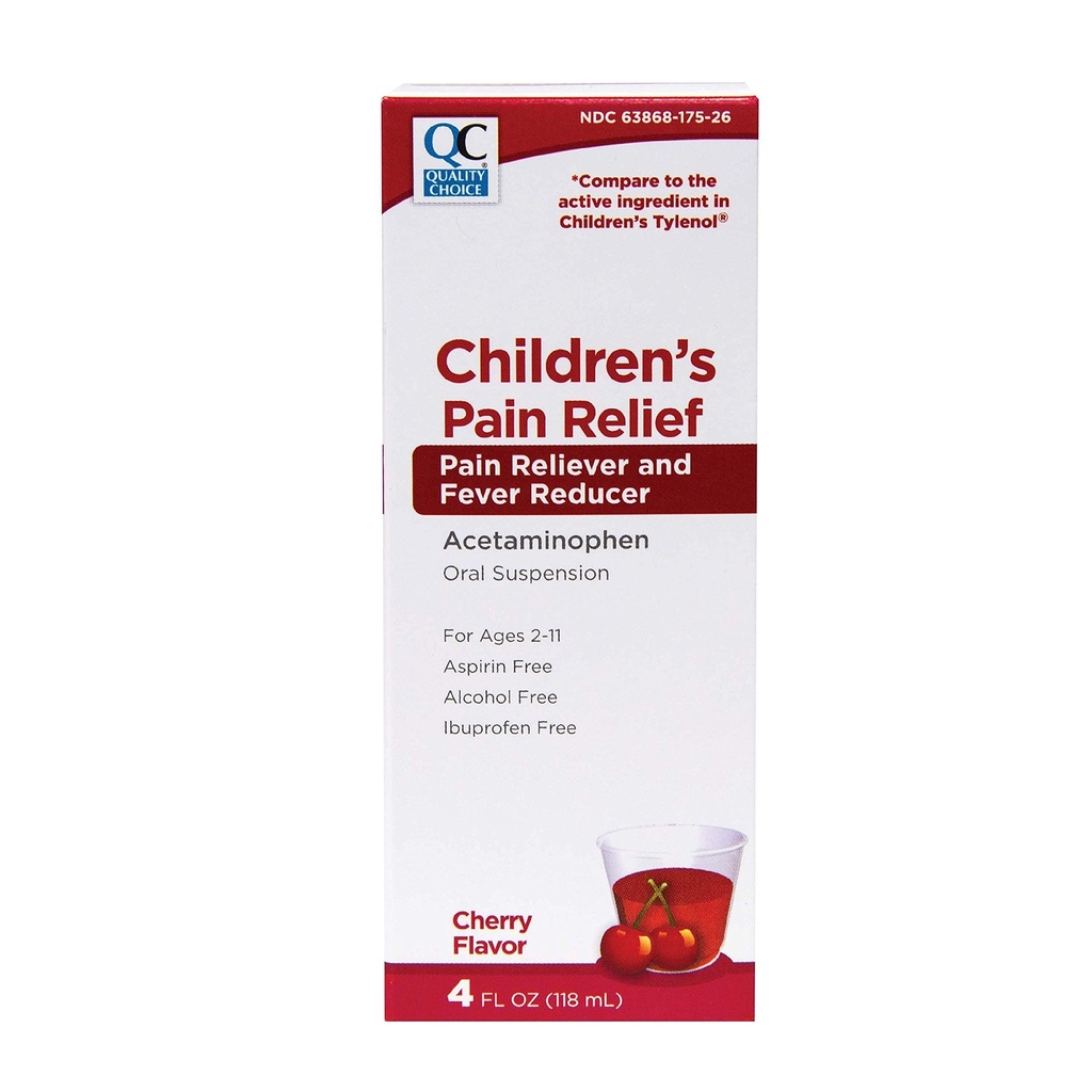 Choix de qualité Réduction de la douleur et de la fièvre chez les enfants, 4fl oz d'acétaminophène 160mg par 5ml, Ibuprofène et Aspirine sans, liquide rhume et la grippe médicament pour les enfants, Force régulière OTC médicaments