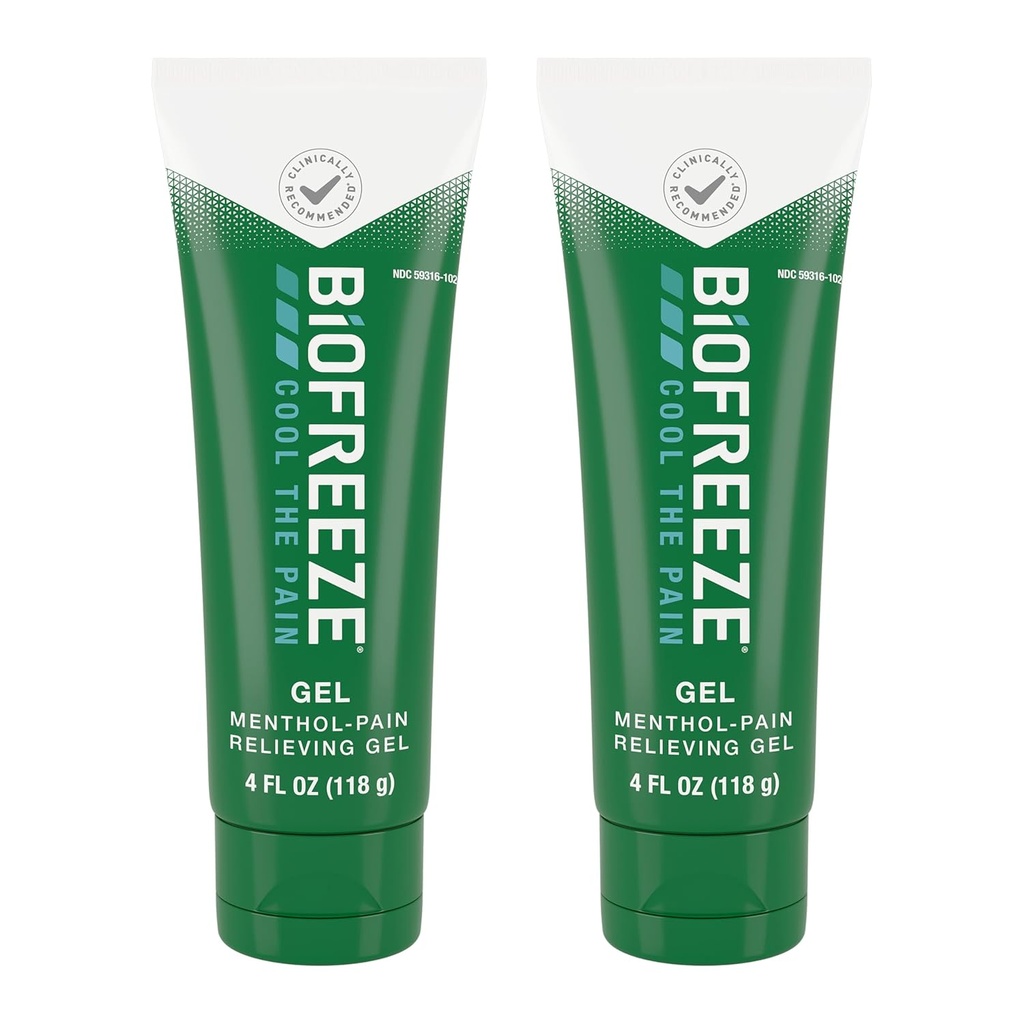 Biofreeze Menthol Pain Relieving Gel 4 FL OZ Tube (Pack Of 2) Voor pijnverlichting geassocieerd met pijnlijke spieren, artritis, eenvoudige rugpijn, en gewrichtspijn (Packaging May Vary)