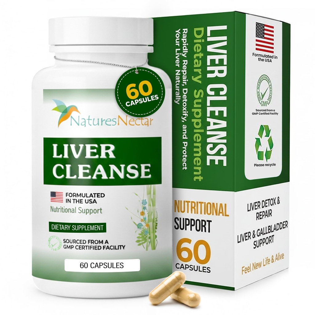 Nectar Lever Reiniging Detox & Reparatie Actieve Lever Ondersteuning Supplement met Milk Thistle Lever Detox Helpt Reparatie & Bescherm Lever, Hulp Fatty Lever & Gallblader Gezondheid 60 Capsules