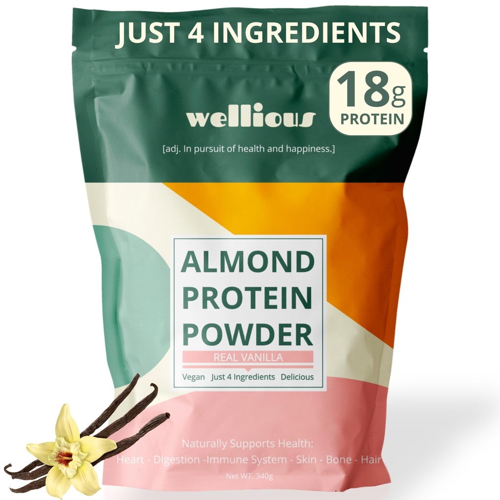 Poudre de protéines d'amande saine (Vanilla) - 18 grammes de protéines végétales les plus saines pour les femmes et les hommes - Poudre de protéines parfaite sans gluten, sans soja et lisse pour la nourriture sportive