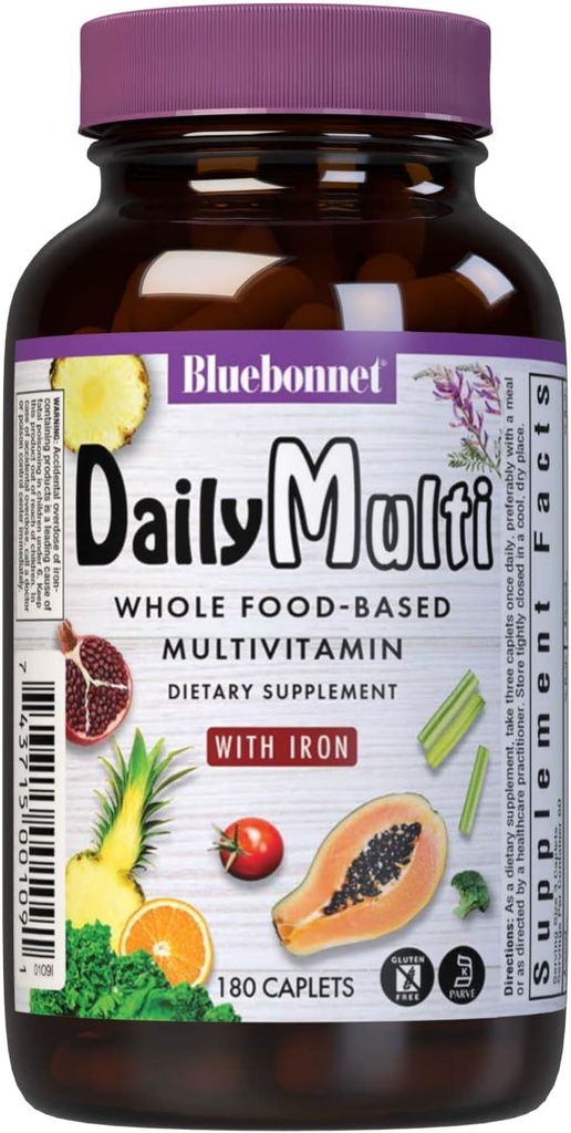 Bluebonnet Nutrition Super Earth MultiNutrient Formula (met ijzer), voor dagelijkse voedingsondersteuning, Glutenvrij, Kosher Gecertificeerd, Zuivelvrij, Vegetarisch Vriendelijk, 60 Servers, Groen, 180 Tellen