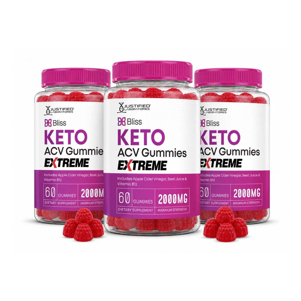 Laboratoires justifiés (3 Pack Bliss Keto ACV Gummies Extreme 2000MG Bliss Keto Gummies vinaigre de cidre de pomme formulé avec jus de betterave de grenade poudre B12 végétalien non OGM 180 Gummys