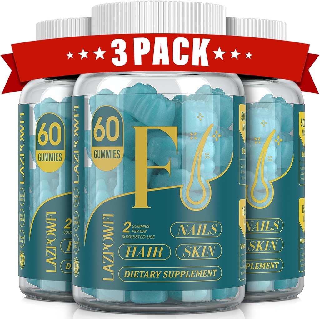 Biotin Gummies - Hair huid en nagels vitamines voor mannen & vrouwen, Vegan vitamine B7, ondersteunt haargroei en sterkere nagels,90 Day Supply - Blueberry-3 Pack