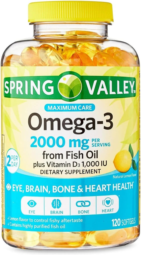 Convergentie Maximale zorg Omega-3 van Fish Oil Eye Brain Bone & Heart Health Dietary Supplement Softgels, 2000 mg, 120 Tellen