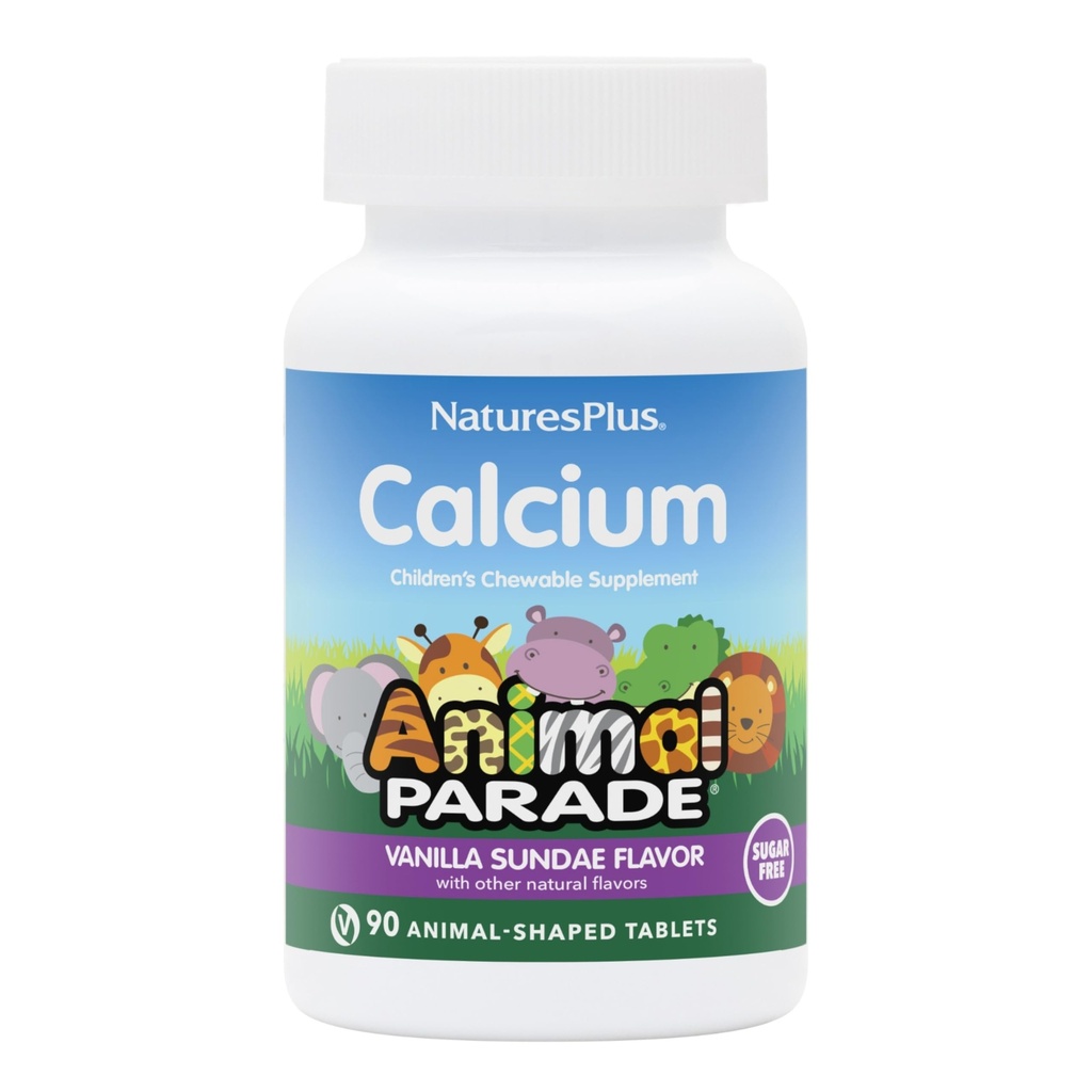 NaturesPlus Dierenparade Suikervrije Kindercalcium, Vanille Sundae Smaak - 90 Kauwbare Diervormige Tablets - Magnesium voor Bone Health - Glutenvrij - 45 Serven