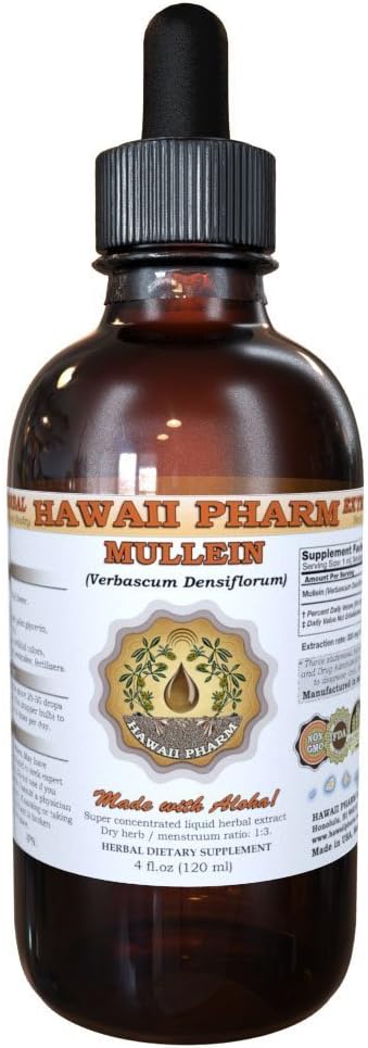Extrait liquide de Mullein, Mulein biologique (Verbascum densiflorum) Teinture, supplément à base de plantes, Hawaii Pharm, Fabriqué aux États-Unis, Hawaii Pharm, Fabriqué aux États-Unis 2 fl.oz