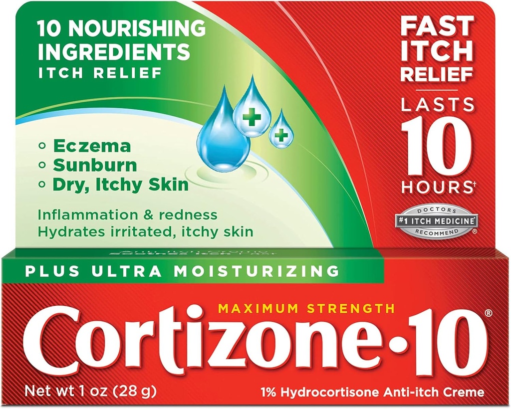 Cortizone 10 Maximale sterkte Plus Ultra Moisturizing Anti-itch Cream, 1% Hydrocortison, 1 oz.