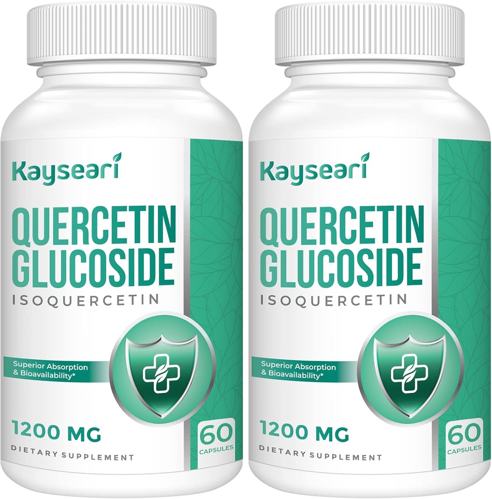 Quercetine Glucoside 1200 mg Supplementen - Isoquercetine met 6X Biobeschikbaarheid,120 Veggie Capsules, Contain Black Pepper & Rutin voor Max Absorptie