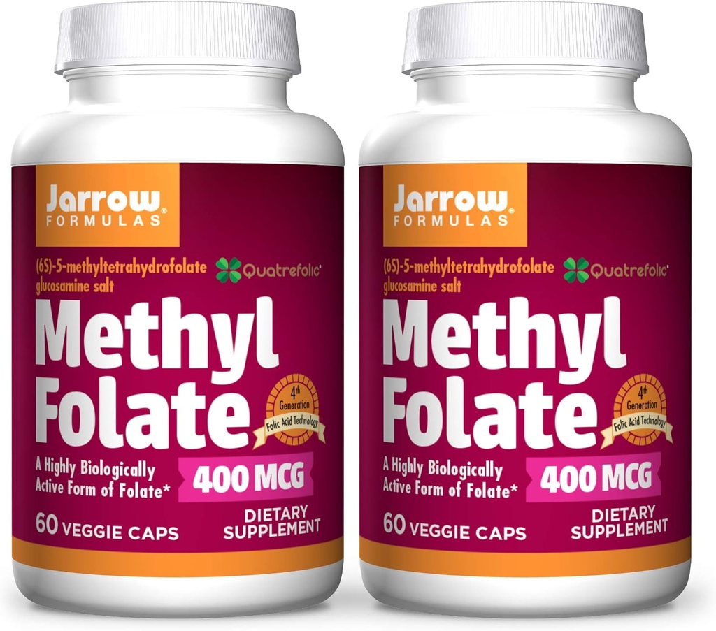 Formules de Jarrow Folate de méthyle 400 mcg - 60 capsules de légumes, boîte de 2 - Forme très biologiquement active de folate - Technologie de l'acide folique de 4e génération - 120 portions totales
