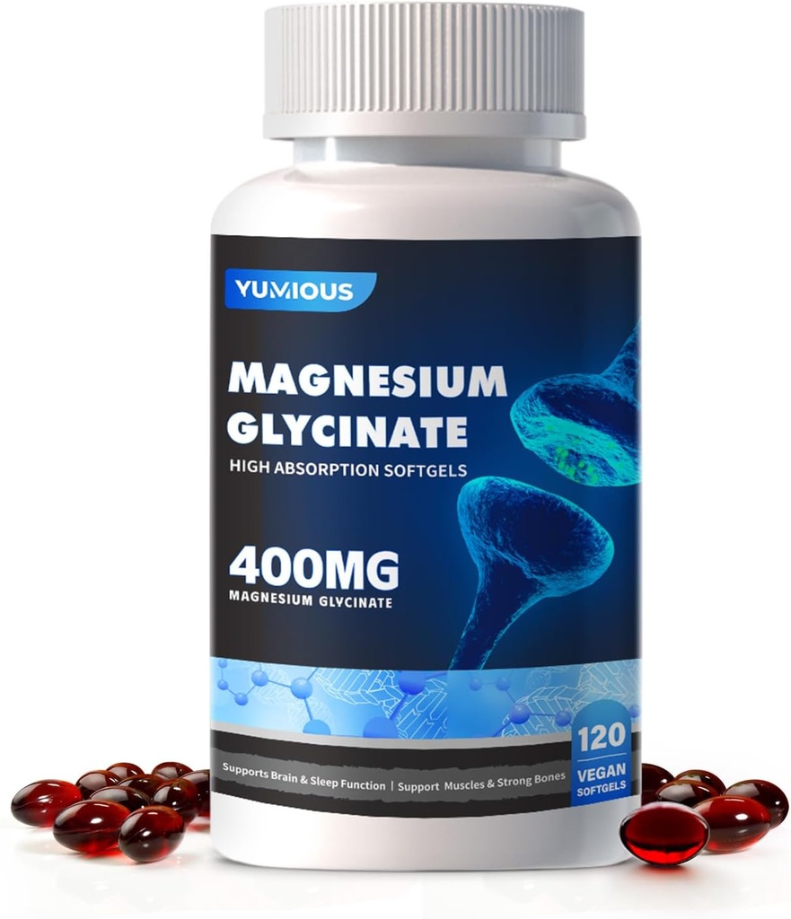 Magnesium Supplement Softgels, Gemakkelijke Absorptie Magnesium Glycinate Gelatine Capsule 400mg, Hoge Biobeschikbaarheid Magnesium voor Slaap & Kalm Ondersteuning, Zenuwachtig, Spier & Bot Gezondheid