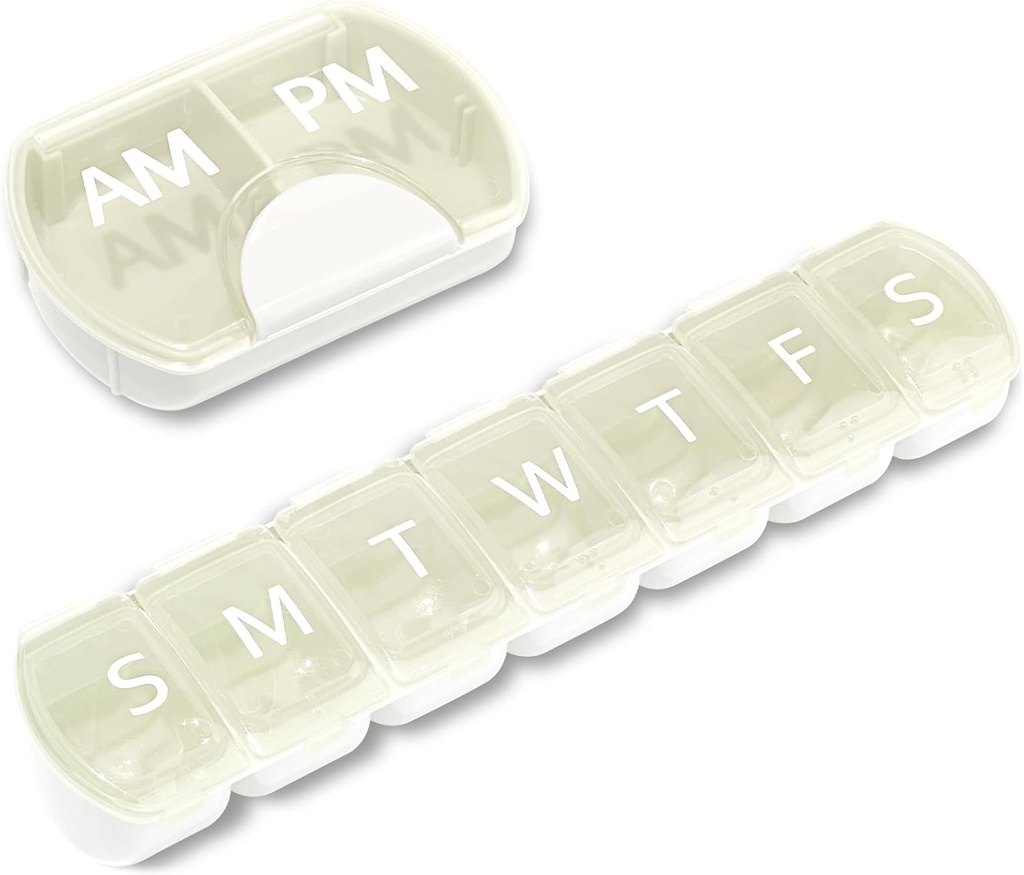 2 Pack (Weekly & Daily), 2 Times a Day (AM/PM) + 7-daagse pil Organizer, Vitamine Planner, Grote Capaciteit pil Box Set, Reis pil Case voor Medicatie/Vitaminen/Visolie/Supplements, Wit