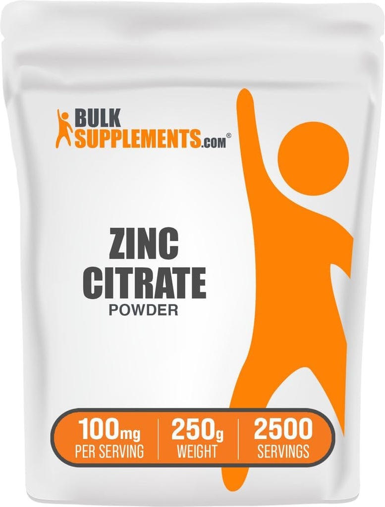 BulkSupplements.com Zink Citroenpoeder - Zinksupplementen, Mineral Supplement, voor Immune Ondersteuning - Glutenvrij, 100mg per portie, 250g (8.8 oz) (pakket van 1)