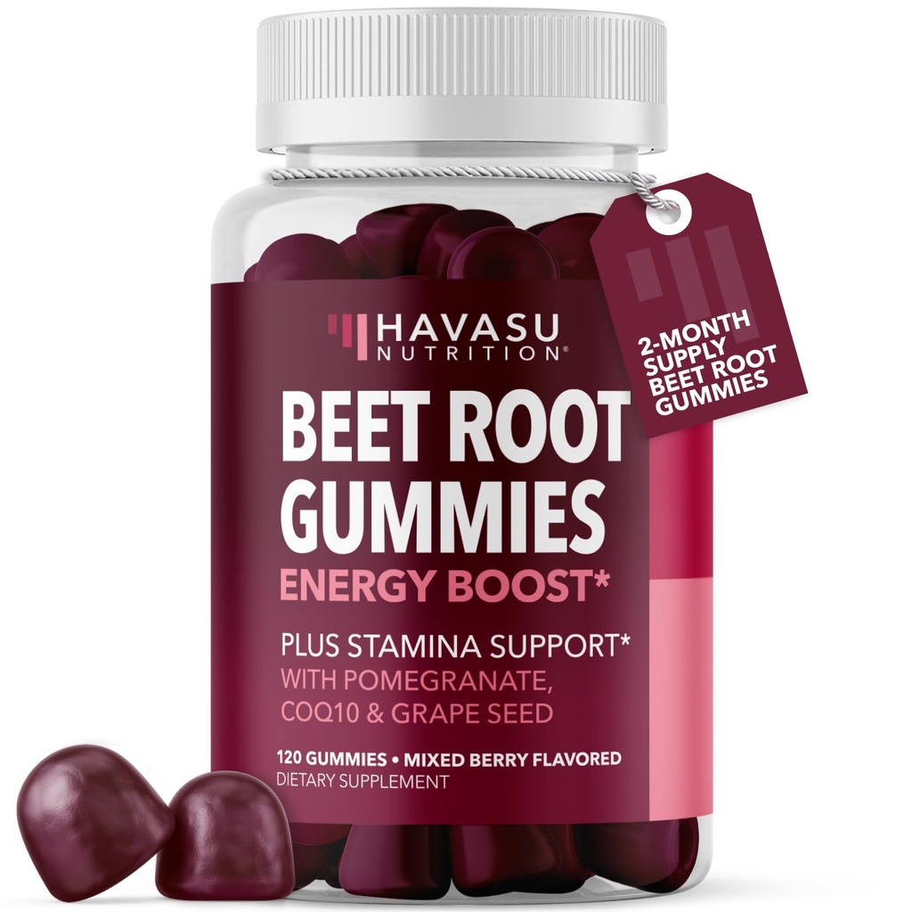 Beetwortel Gummies met COQ10 & Granaatappel - Nitric Oxidation Supplement for Men and Women - Beetwortel for Endurance, Performance, Recovery - Vegan, Non-GMO, Glutenvrij - Mixed Berry Flavor, 120 Tel.