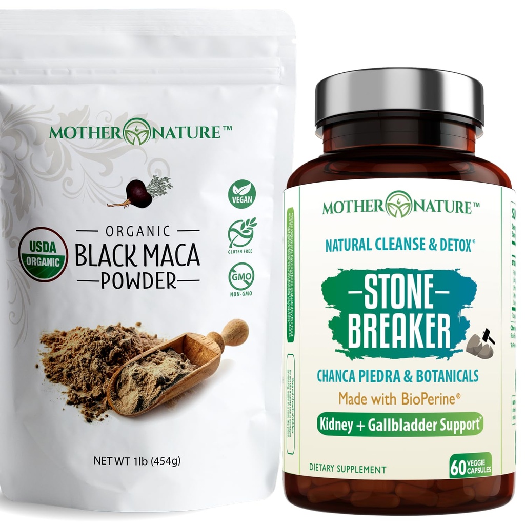 Biologische Black Maca Root Powder + Chanca Piedra Stone Breaker Capsules 